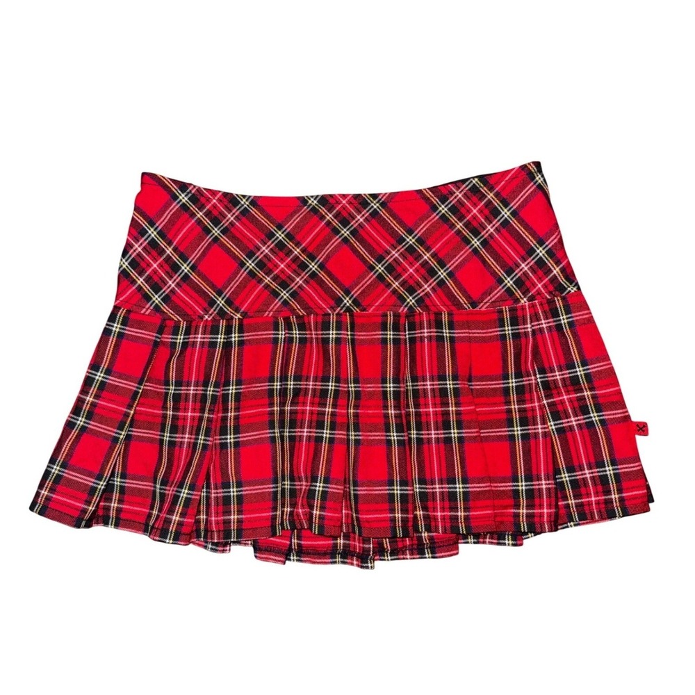 Royal Bones Red Plaid Pleated Micro Mini Skirt Y2K Mall Goth Punk Indie Grunge